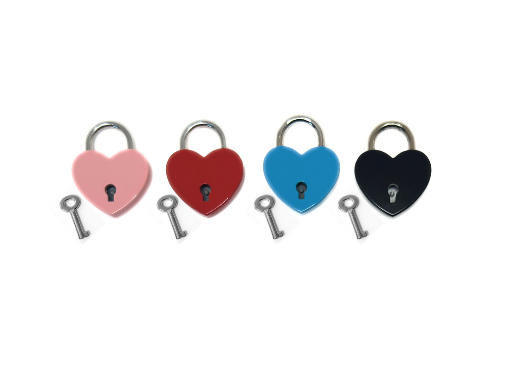 Mini Heart Padlock with Key - Available Colors: Red, Pink, Blue and Black