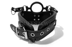 Padded Leather Neck Posture Collar with Attached Silicone Mouth Gag & Leash