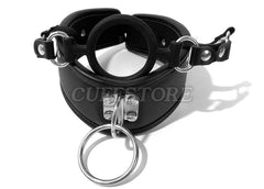 Padded Leather Neck Posture Collar with Attached Silicone Mouth Gag & Leash