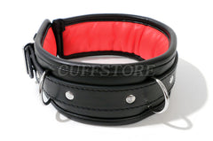 Black & Red Lockable Bondage Collar with Leash