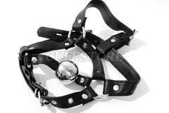 Lockable Open Mouth Ball Gag Leather Harness