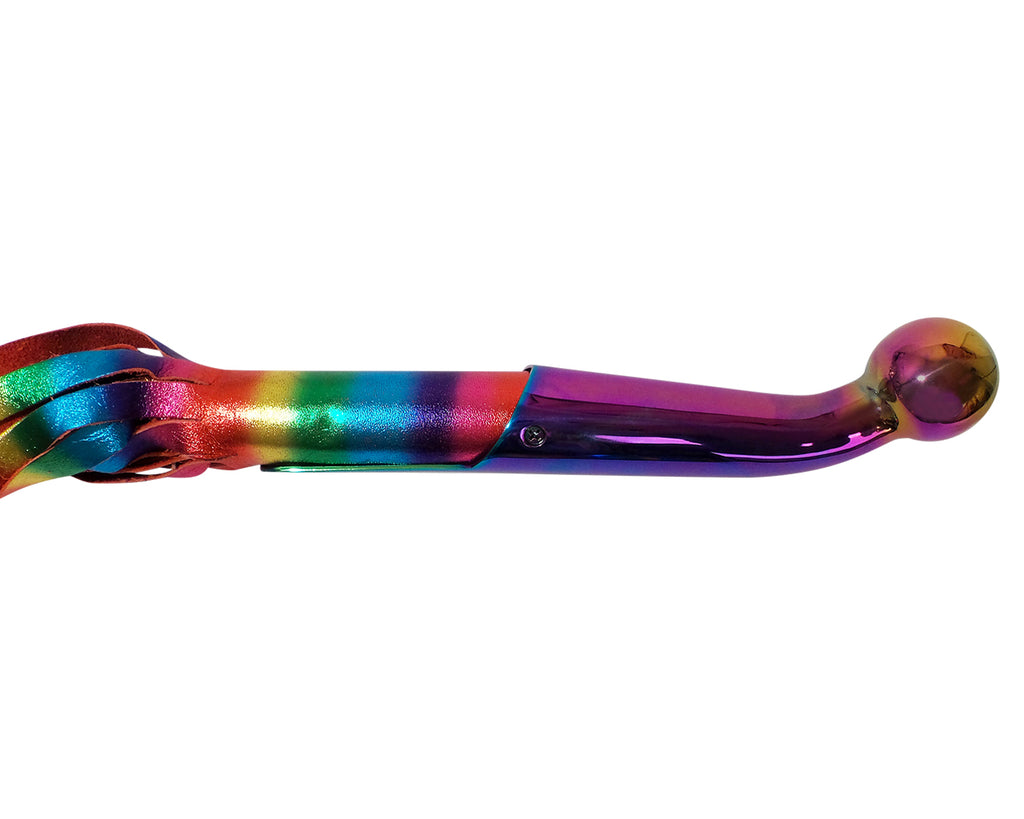 Rainbow Suede Leather BDSM Bondage Flogger 35 Tails With Rainbow Stainless Steel Insertable Handle