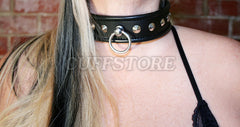 Lockable Colored Leather Studded Bondage Collar