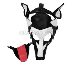 Black & White Leather Puppy Play Dog Mask with Removable Muzzle