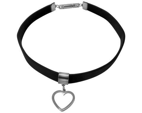 Locking Leather Heart Pendent Choker Multiple Sizes Available