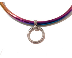 Rainbow Petite 6mm Curved Jewelry Bondage Locking Collar with Single Ring (Multiple Sizes 14"-19") - BDSM Collar