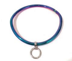 8 mm Locking Collar Rainbow Stainless Curved Bondage Neck Choker Collar w/ Ring Pride Jewelry - Multiple Sizes Available