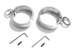 Locking Stainless Steel Flat Bondage Cuffs (Wrist Handcuffs) With Removable Ring - Multiple Sizes Available