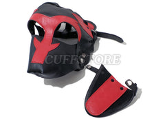 Red & Black Leather Puppy Play Dog Mask with Removable Muzzle