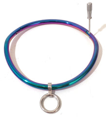 8 mm Locking Collar Rainbow Stainless Curved Bondage Neck Choker Collar w/ Ring Pride Jewelry - Multiple Sizes Available